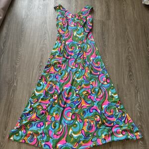 Vintage Sculptress Intimate Long Nightgown Dress Bright Boho 1960s Size Small￼